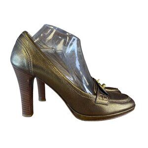 COACH METALLIC Leather Signature Gold Turnlock Buckle Pumps Women's Size 9.5